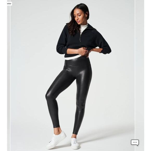 Spanx SPANXshape Faux Leather Leggings In Black Size Large - Picture 3 of 14